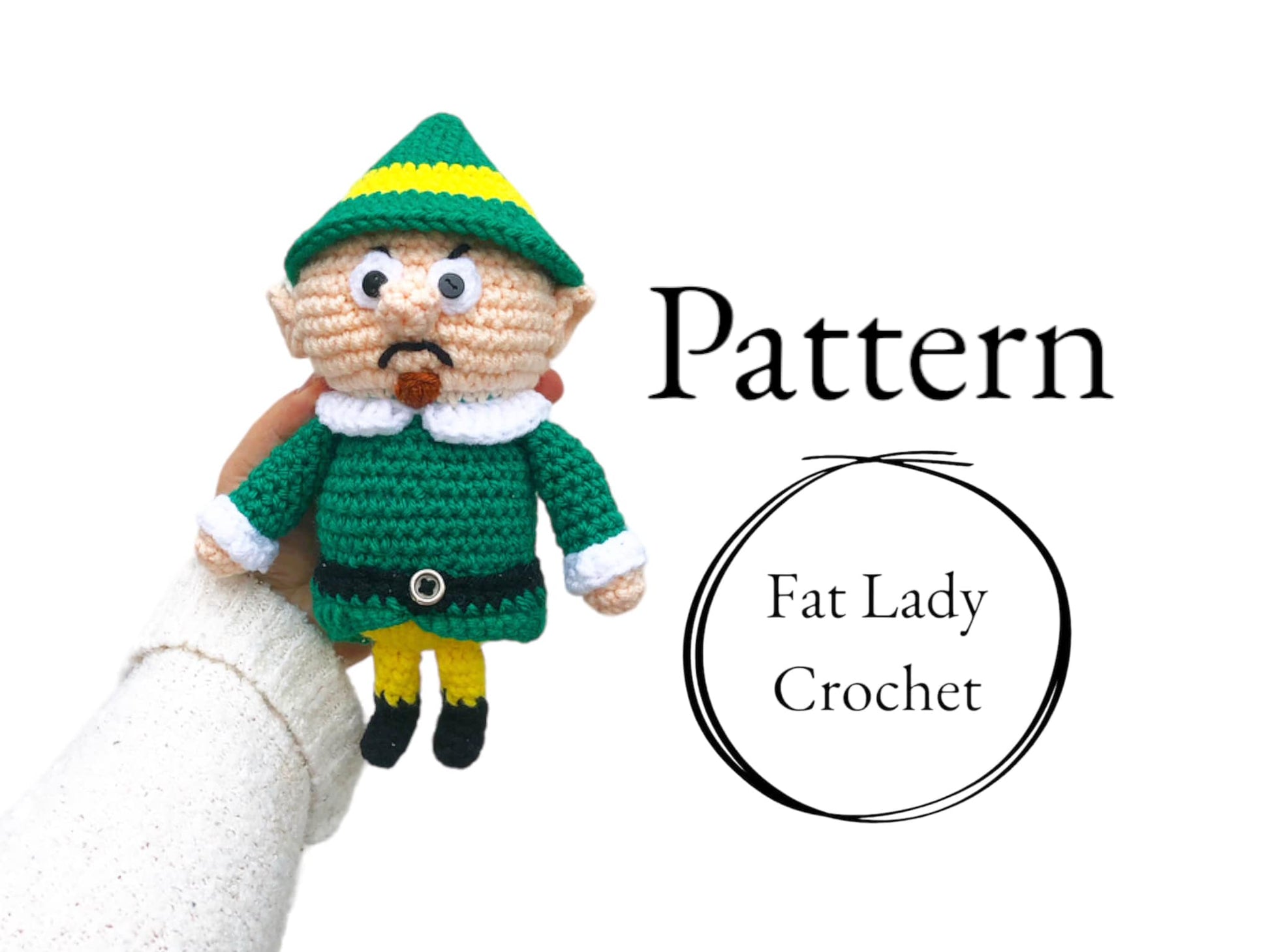 The Head Elf from Rudolph the Red-Nosed Reindeer being held up against a white background.