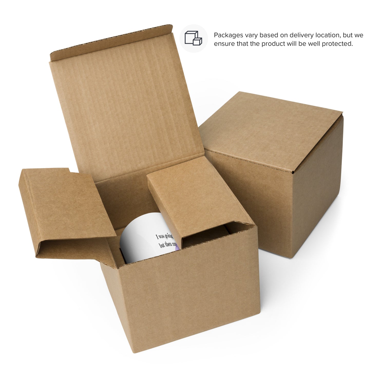 The lonely yarn mug inside a cardboard box