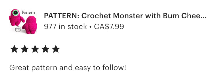 A positive review of the pattern with five stars. It says "Great pattern and easy to follow!"