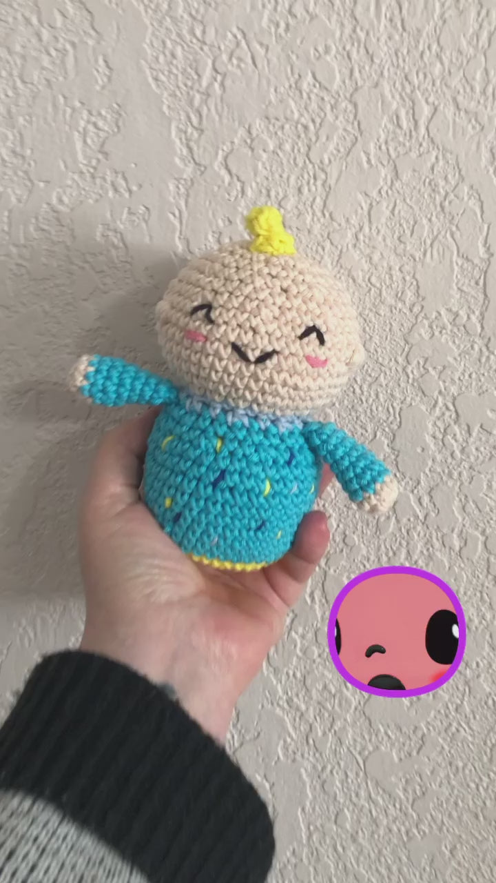 A thirteen second video showing off the crocheted JJ doll.
