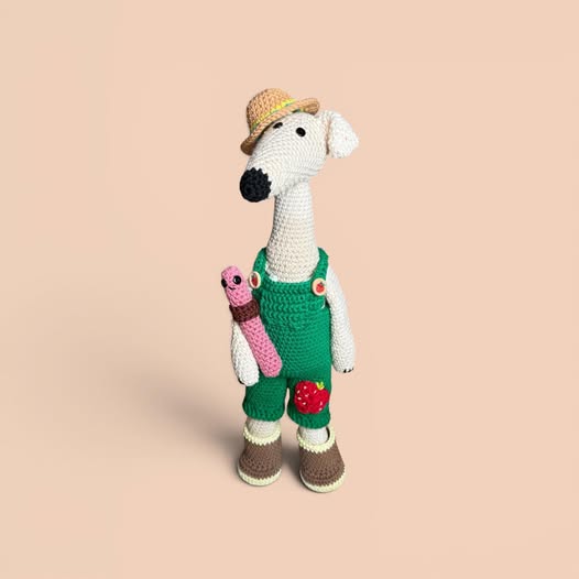 Long Dog Spring Gardening Suit and Stan the Worm Crochet Pattern Add-On