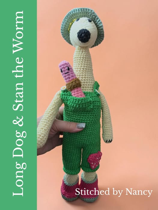 Long Dog Spring Gardening Suit and Stan the Worm Crochet Pattern Add-On