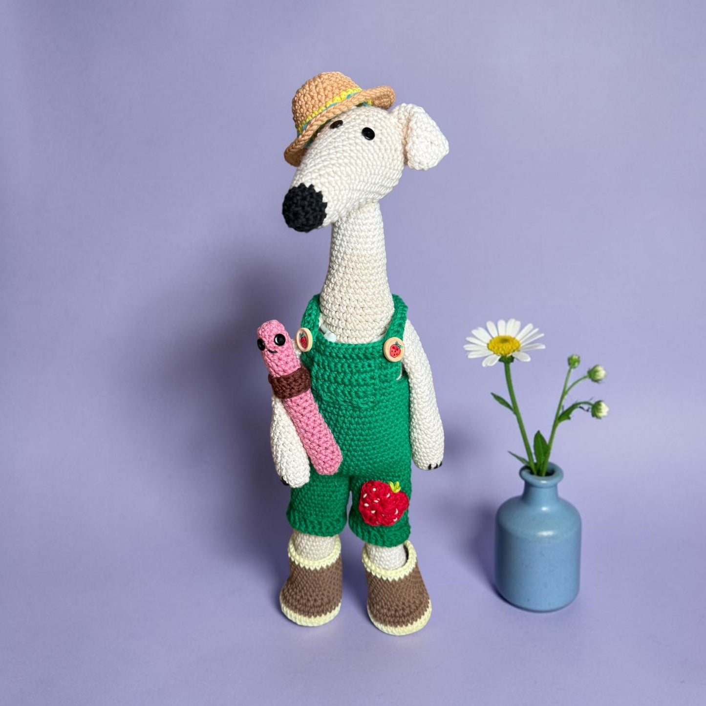 Long Dog Spring Gardening Suit and Stan the Worm Crochet Pattern Add-On