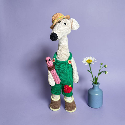 Long Dog Spring Gardening Suit and Stan the Worm Crochet Pattern Add-On