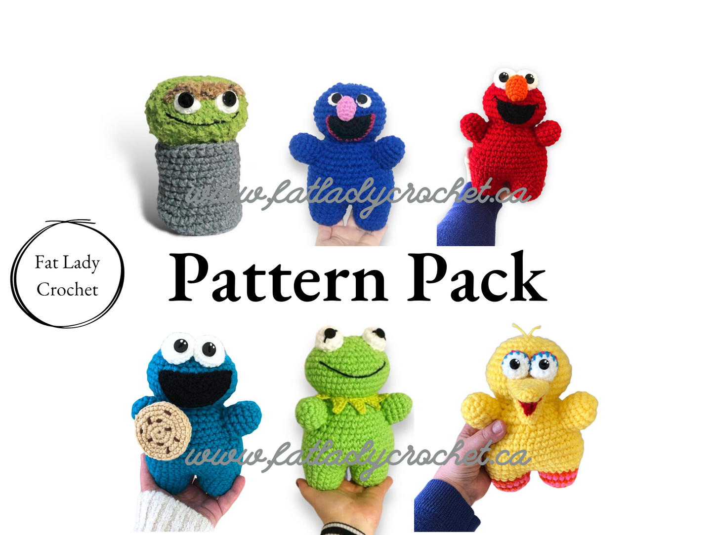 Crochet Sesame Stitch Friends Pattern Pack: Cookie, Big Bird, Kermit, Grover, Oscar, Elmo PDF | Intermediate Amigurumi Crochet Patterns