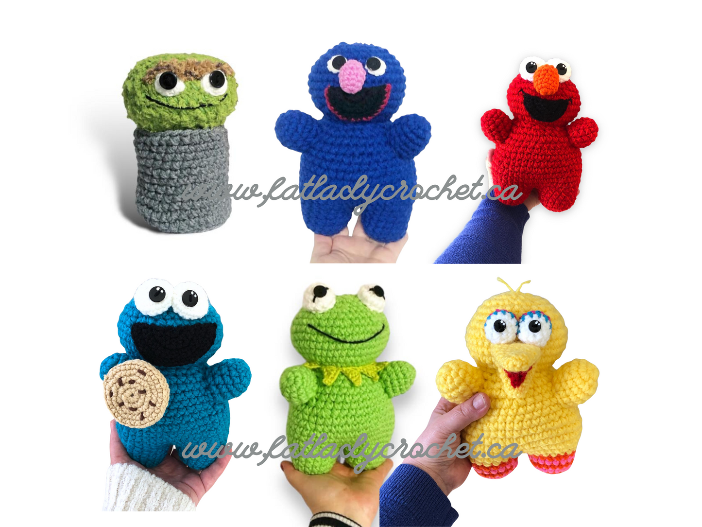 Crochet Sesame Stitch Friends Pattern Pack: Cookie, Big Bird, Kermit, Grover, Oscar, Elmo PDF | Intermediate Amigurumi Crochet Patterns