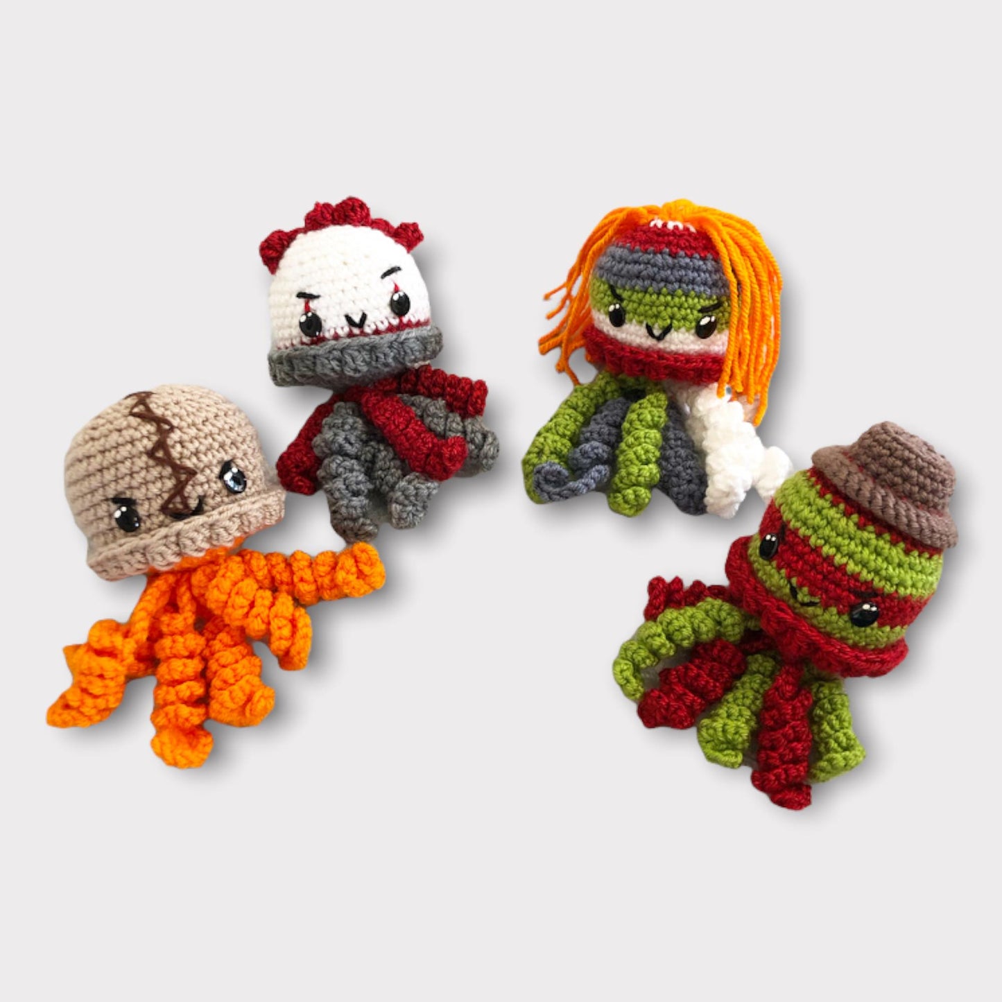 PATTERN PACK: Crochet horror villain jellies - Freddy, Pennywise, Chucky, Sam